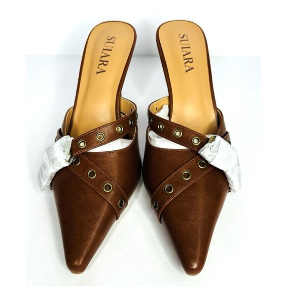 NEW Women’s Suiara Kitten Heels Pumps Size 8.5” Brown Pointy Toes with Box - Picture 2 of 10